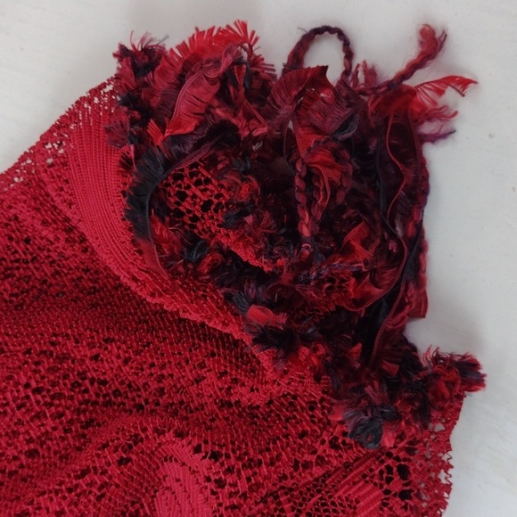 Not Your Mama's Pocncho Red Crocheted Killer Fring Super Cool Must Have Poncho! - Picture 9 of 10